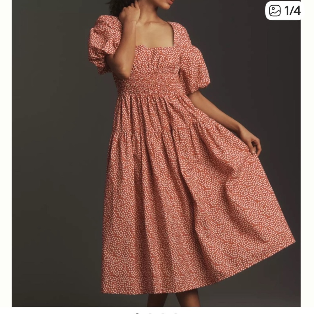 Anthropologie Puff Sleeve Smocked Dress